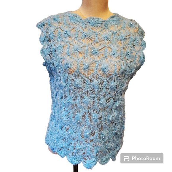 Tops - Vintage 60s sleeveless blue knit top small